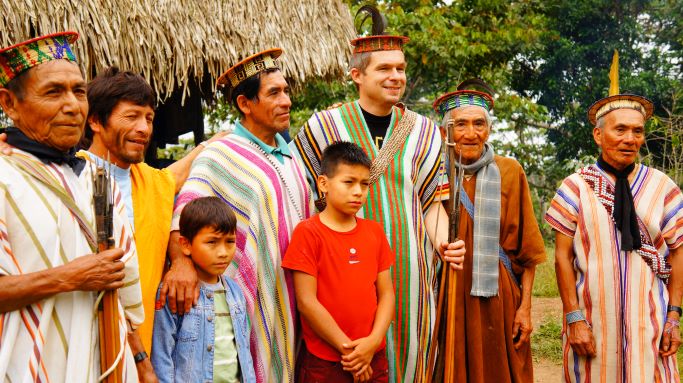 Joop visiting coffee farmers in Yaneshe