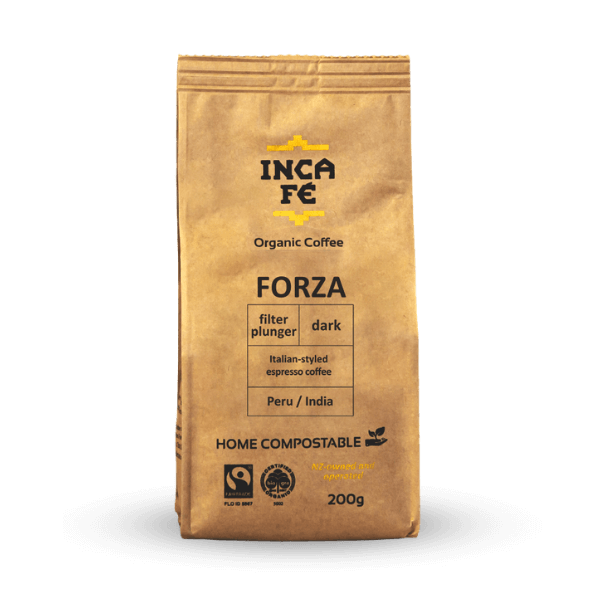IncaFé Organic Coffee - Forza Dark Roast Blend of Peru & India - 200g Filter/Plunger