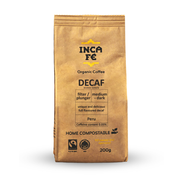 IncaFé Organic Coffee - Decaf Dark Roast from Peru - 200g Filter/Plunger