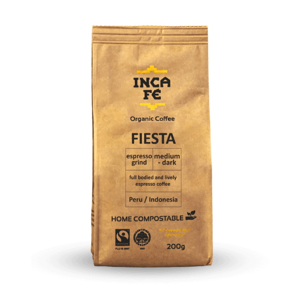 IncaFé Organic Coffee - Fiesta Blend of Indonesia & Peru - 200g Espresso Grind