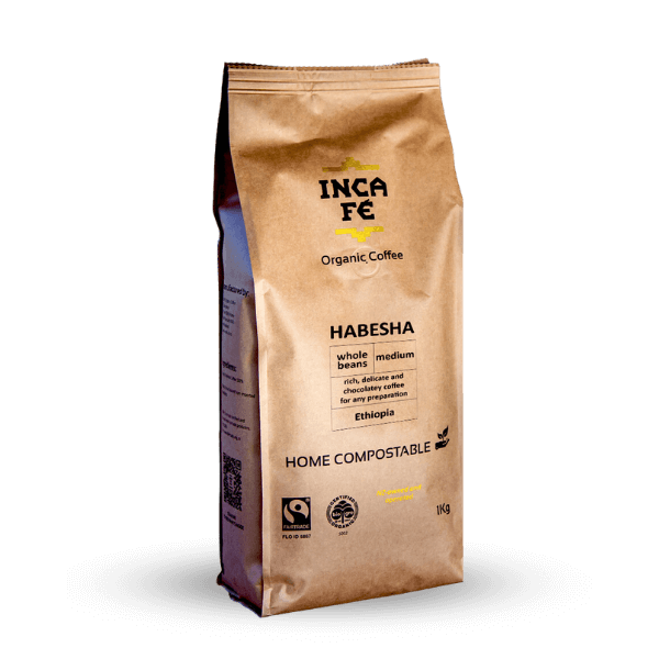 IncaFé Organic Coffee - Habesha Medium Roast from Ethiopia - 1Kg Whole Beans
