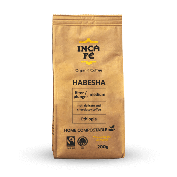 IncaFé Organic Coffee - Habesha Medium Roast from Ethiopia - 200g Filter/Plunger
