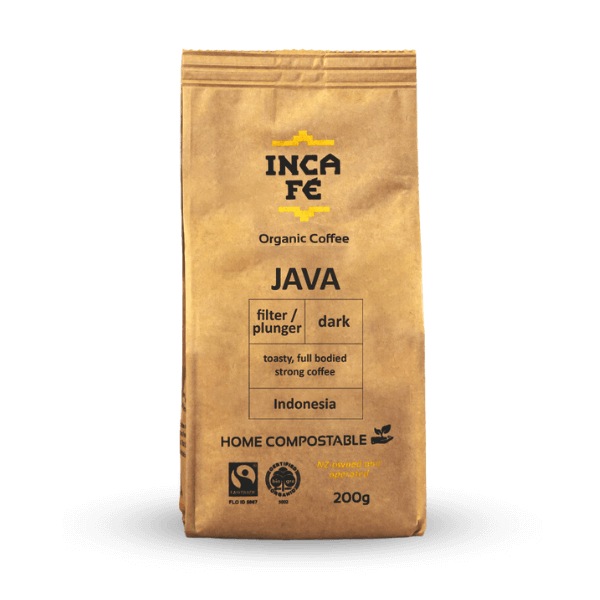 IncaFé Organic Coffee - Java Dark Roast from Indonesia - 200g Filter/Plunger