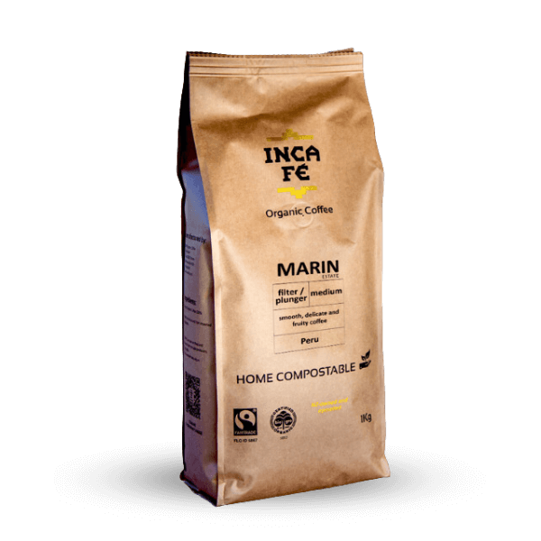 IncaFé Organic Coffee - Marin Medium Roast from Peru - 1Kg Filter/Plunger