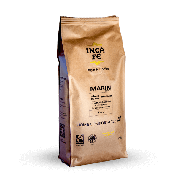 IncaFé Organic Coffee - Marin Medium Roast from Peru - 1Kg Whole Beans