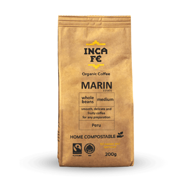 IncaFé Organic Coffee - Marin Medium Roast from Peru - 200g Whole Beans